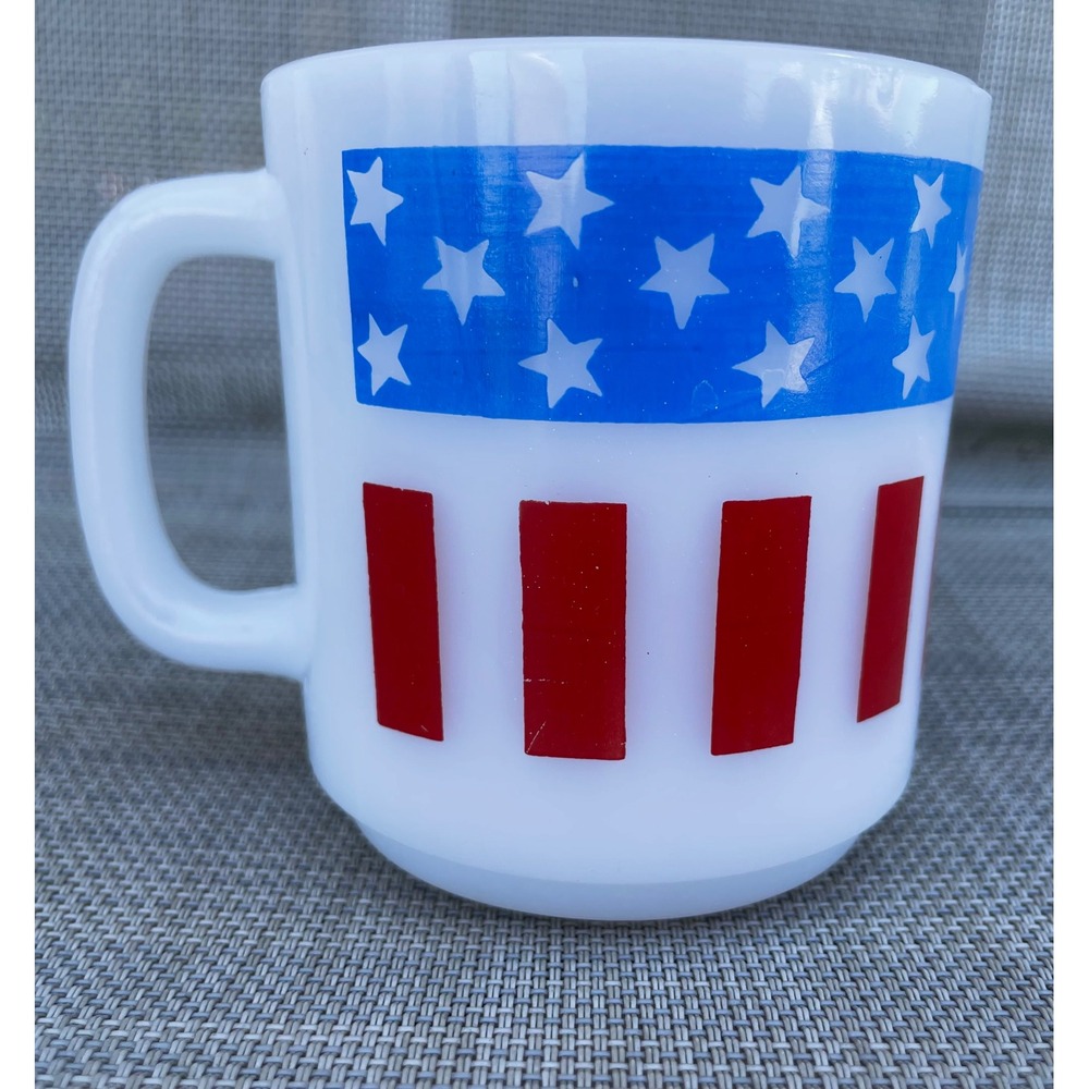 Glasbake Mug White Good Vintage Stars Stripes Patriotic Milk Glass Patriotic USA